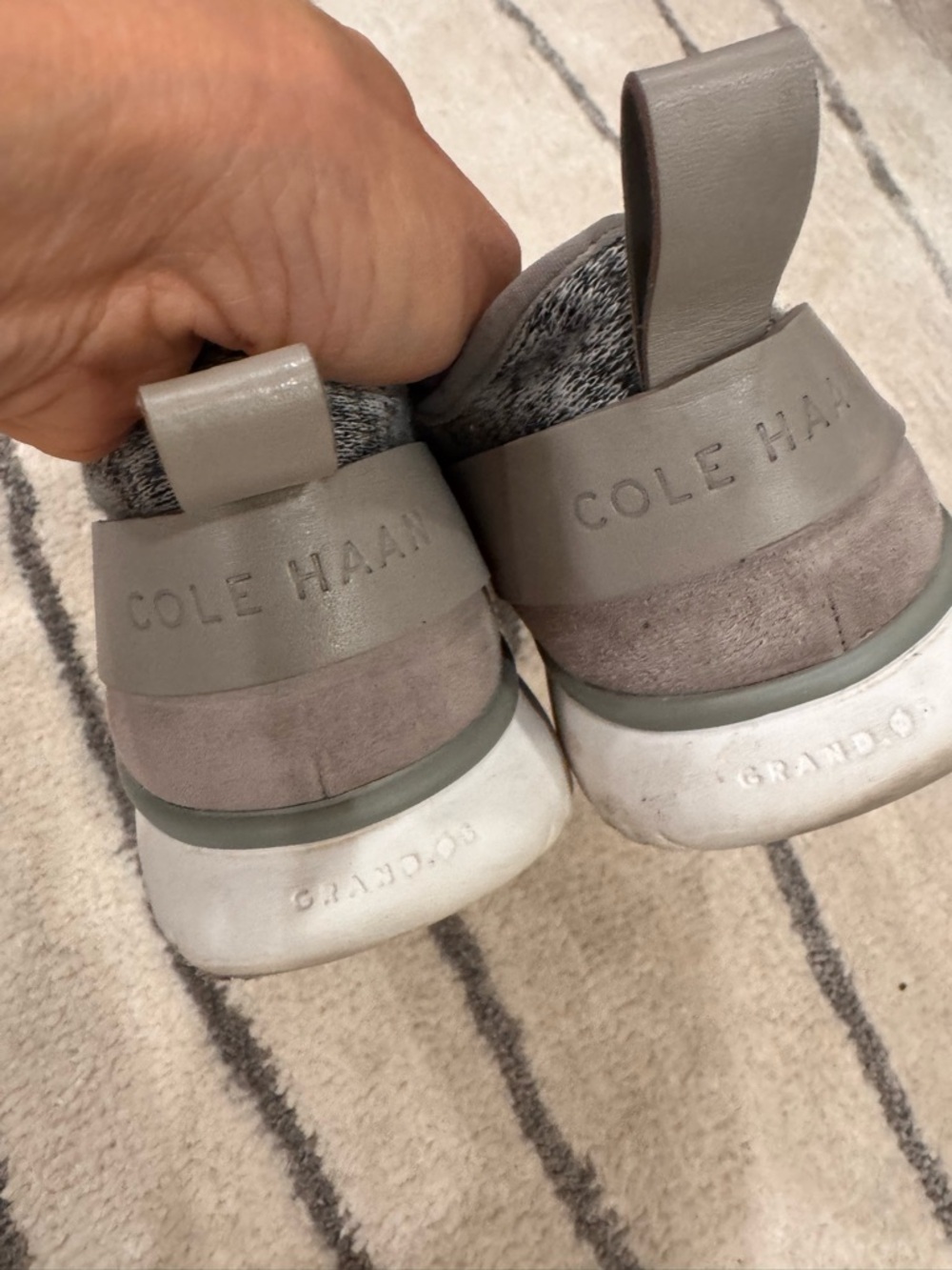 Cole Haan Gray Knit Slip-On Sneakers with Cross Straps - Picture 2 of 5